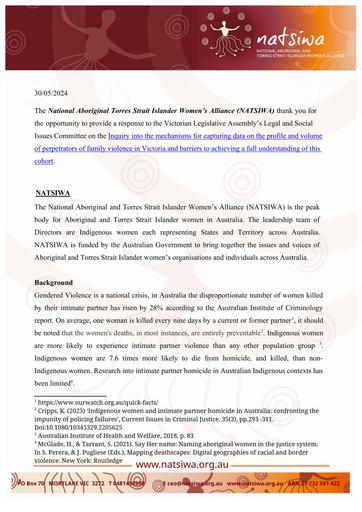 NATSIWA submission Perpertrator Data collection