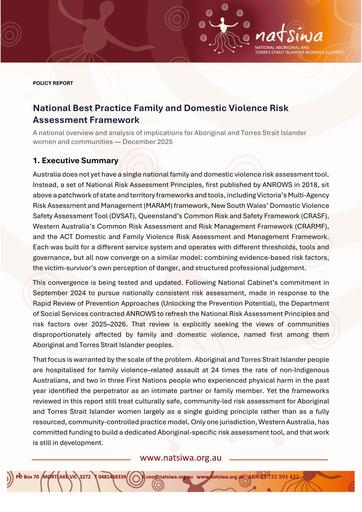 NATSIWA National Best Practice Family and Domestic Violence Risk Assessment Framework