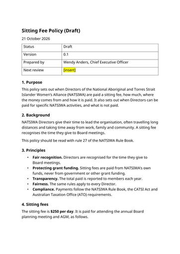 NATSIWA Sitting Fee Policy Draft 2026