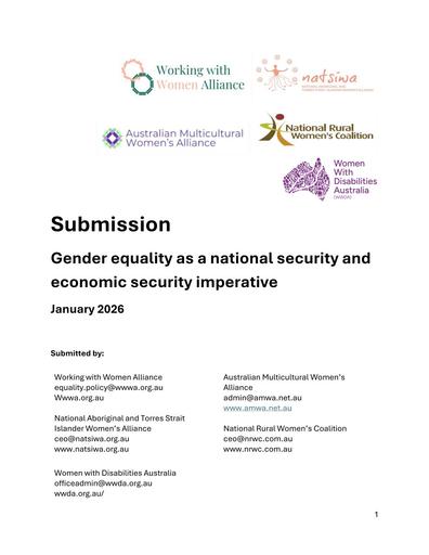 NWA Submission to the inquiry into gender equality as a national security and economic security imperative