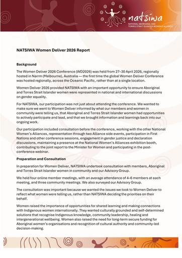 NATSIWA Women Deliver 2026 Report May 2026