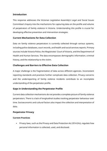 Victorian Legislative Assembly’s Legal and Social Issues Committee Inquiry Additional Notes v1