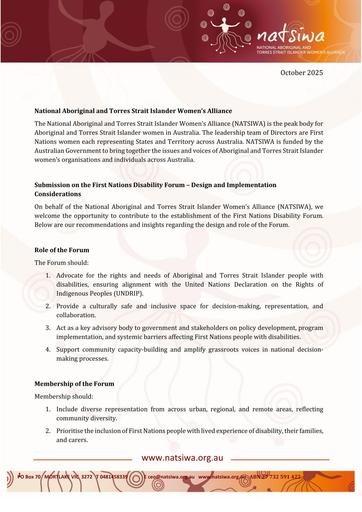 NATSIWA First Nations Disability Forum Submission
