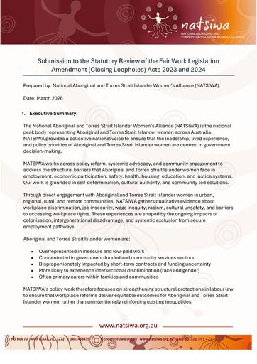 NATSIWA submission to Closing Loopholes March 2026
