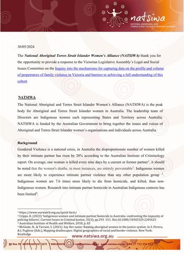 NATSIWA Response into the mechanisms for capturing data on the profile and volume of perpetrators