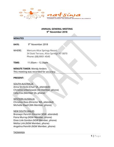 Annual General Meeting minutes November 2018