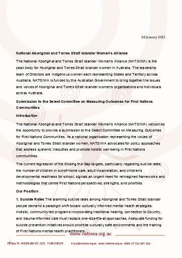 Submission to the Select Committee on Measuring Outcomes for First Nations Communities