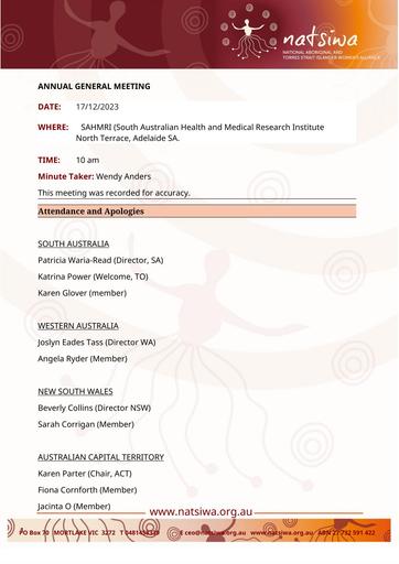 NATSIWA 2023 AGM Minutes