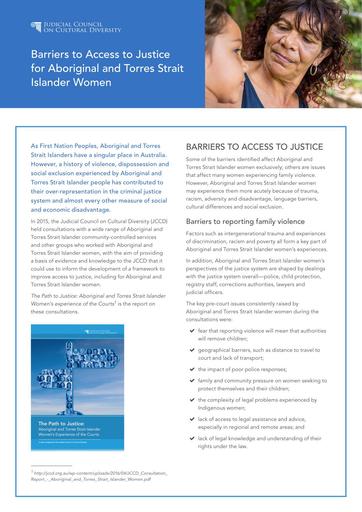 Barriers to Access to Justice for Aboriginal and Torres Strait Islander Women