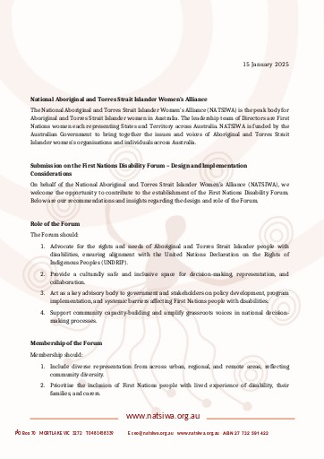 NATSIWA First Nations Disability Forum Submission